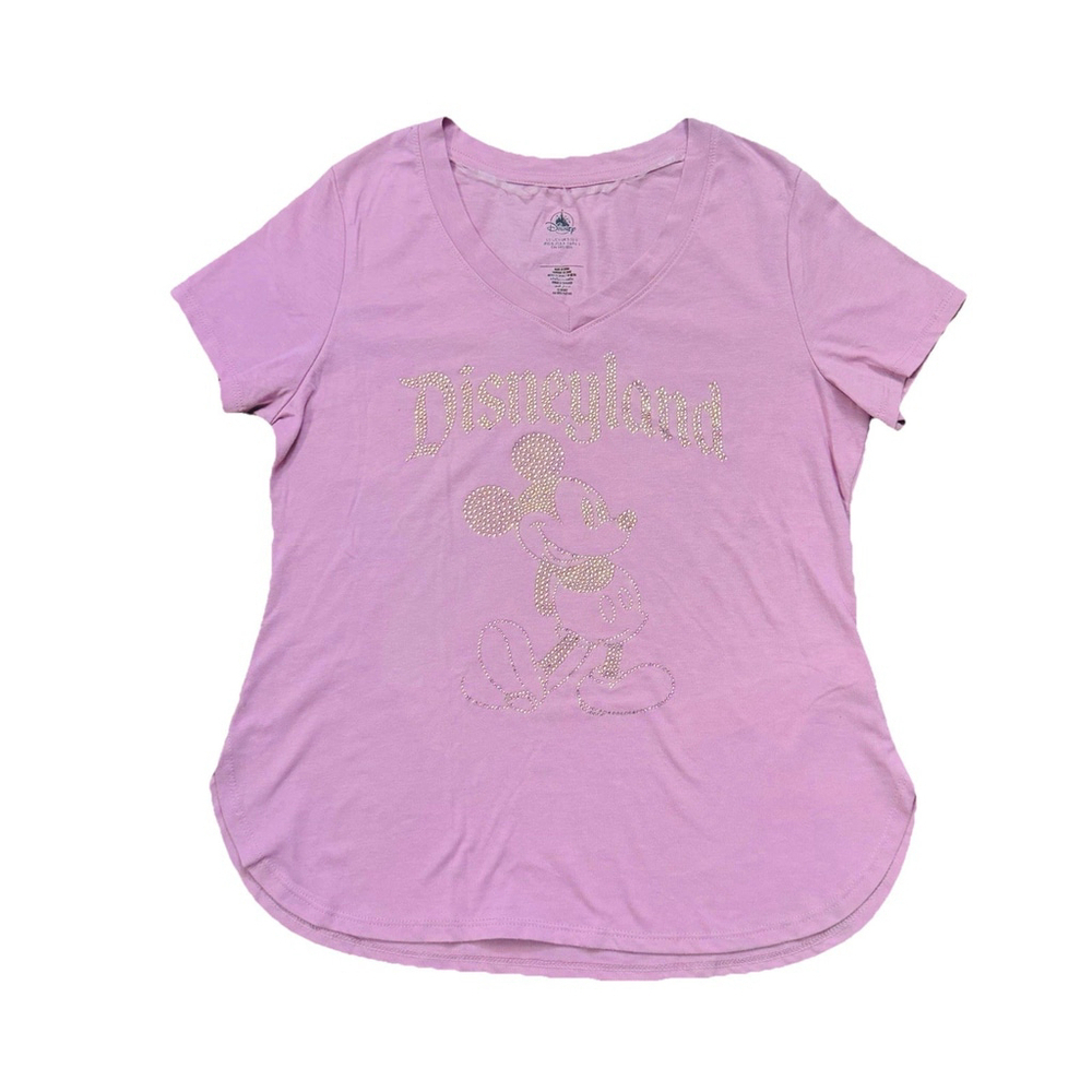 Disneyland Mickey Mouse Pink Gems Bling Short Sleeve T-Shirt Size:S Women
